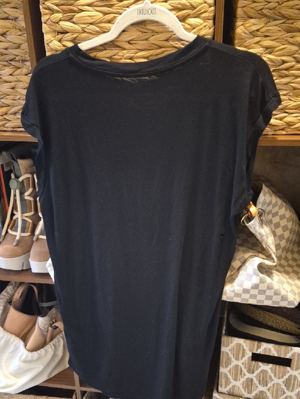 AllSaints Black Short-Sleeve Tee with Metallic Silver Abstract Print Distressed - Picture 3 of 7